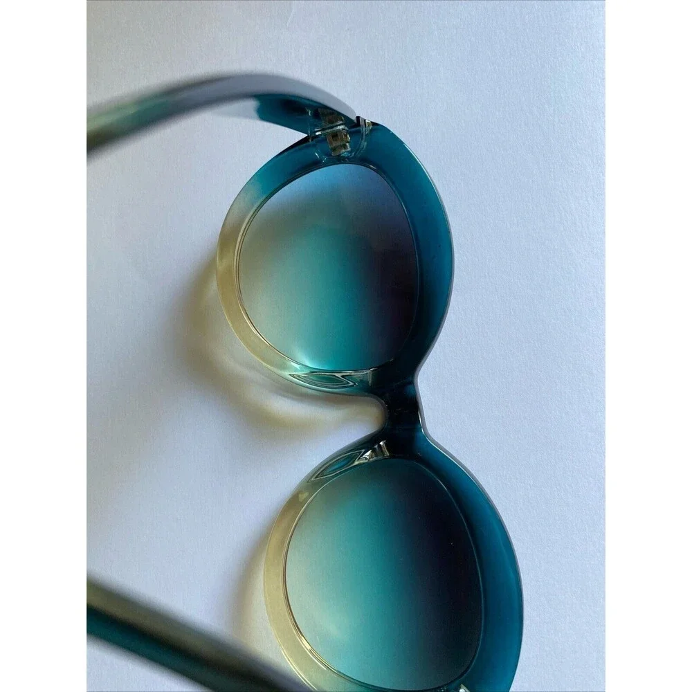 Women's Beige And Teal Green Round Sun Glasses